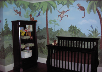 nursery mural with jungle and monkeys in Great Falls, VA