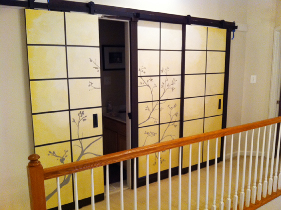 Barn doors painted to look like Japanese Shoji screens in Northern VA