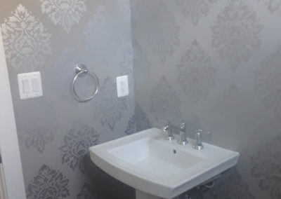 Silver stencil pattern in bathroom in Vienna VA